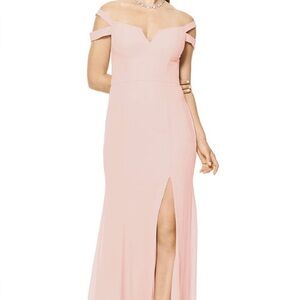 Elegant Champagne Off-Shoulder Evening Gown